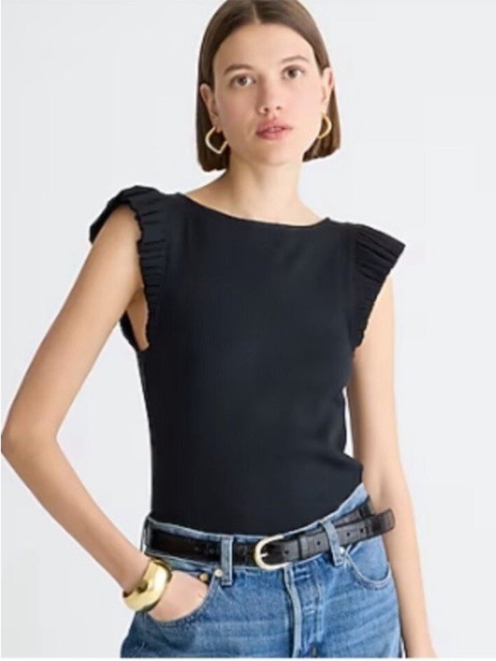Jcrew Vintage Rib Ruffle-Sleeve Tee. Black size XS. Like new.
